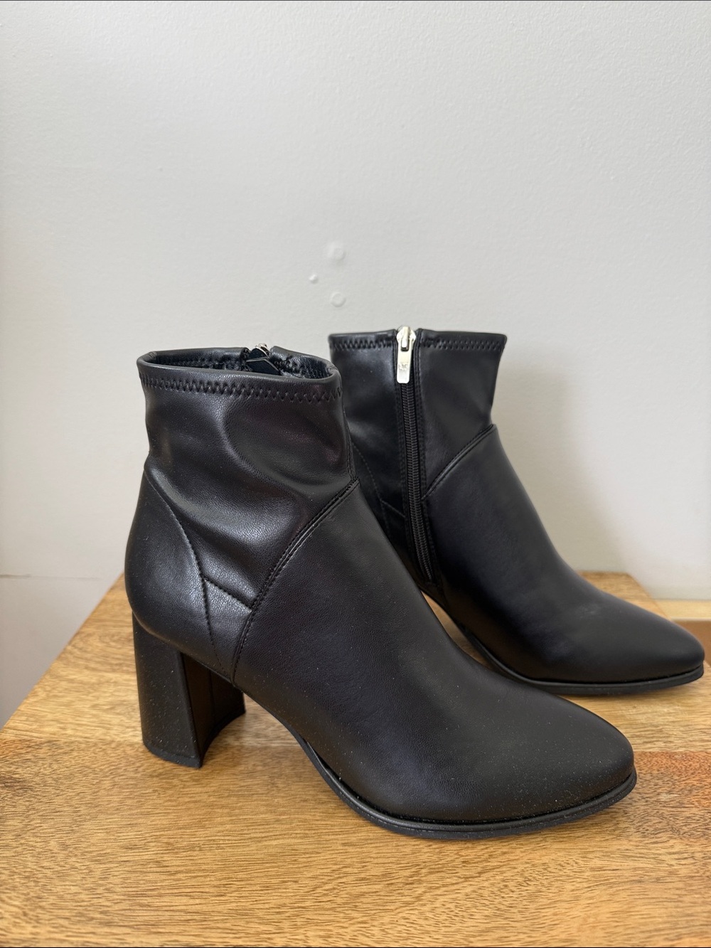 Marc Fisher Black Leather Zip Ankle Booties